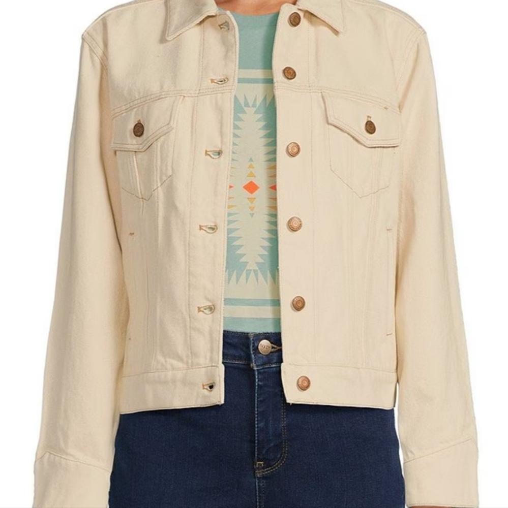 Pendleton Point Collar Long Sleeve Pocketed Demin Wool Blend Trucker Jacket L - Picture 1 of 6